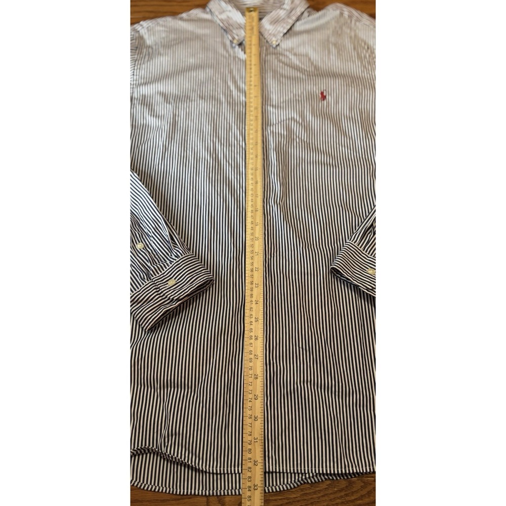 Polo Ralph Lauren Shirt Men XXL Blue Striped Classic Fit Button Up Red Pony - Picture 4 of 5